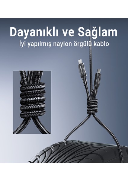 USB-C to USB-C 240W Güç Destekli - 40Gbps Video/ses iletimi - C1-09 (Acefast Türkiye Garantili)