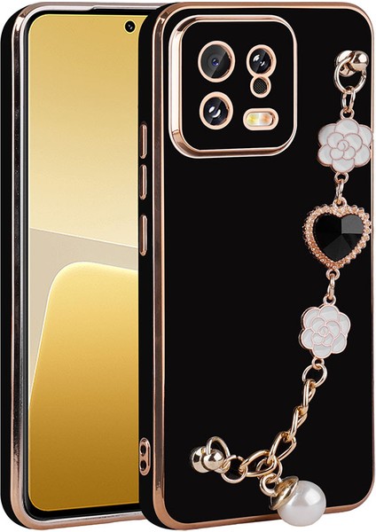 Xiaomi Mi 13 Kılıf El Tutamaçlı Kamera Korumalı Mkst Taka Silikon Kapak-Siyah