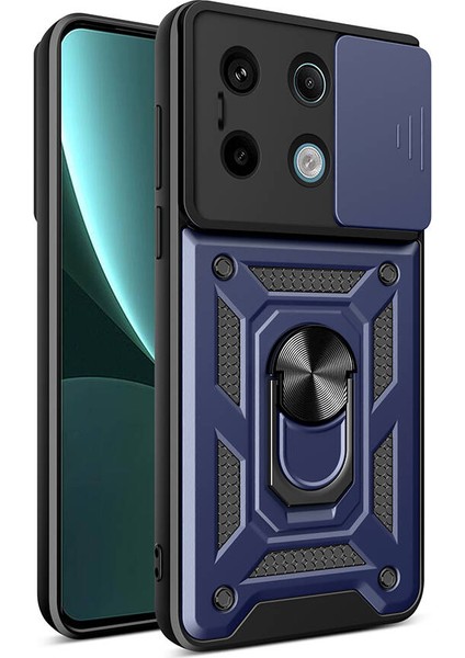 Xiaomi Redmi Note 13 Pro 5g Kılıf Magnetik Standlı Kamera Korumalı Mkst Sürgülü Vega Kapak-Mavi