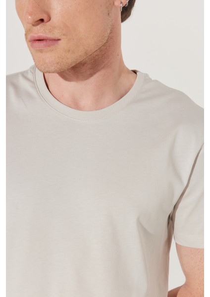 Erkek Gri Slim Fit Dar Kesim %100 Pamuk Bisiklet Yaka Tişört