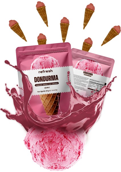 Freeze Dry Çilekli Dondurma - Dondurularak Kurutulmuş Dondurma - 30GR
