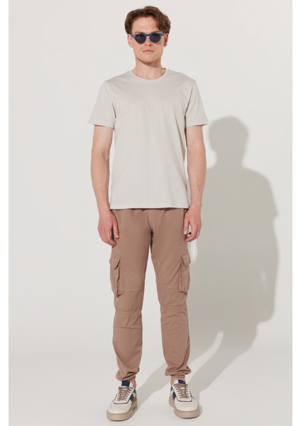 Erkek Gri Slim Fit Dar Kesim %100 Pamuk Bisiklet Yaka Tişört