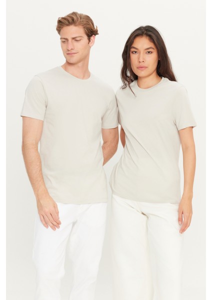 Erkek Gri Slim Fit Dar Kesim %100 Pamuk Bisiklet Yaka Tişört