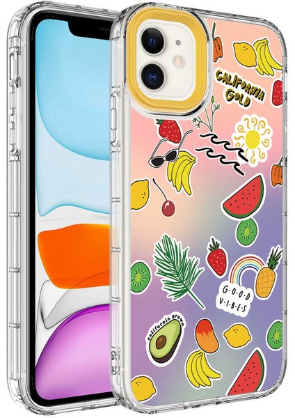 iPhone 12 Uyumlu Kamera Korumalı Renkli Desenli Sert Silikon Mkst Korn Kapak-No4