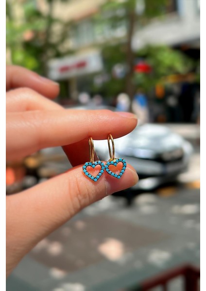 Gümüş Mavi Taşlı Kalp Model Çocuk Küpe IS78D1 modelleri