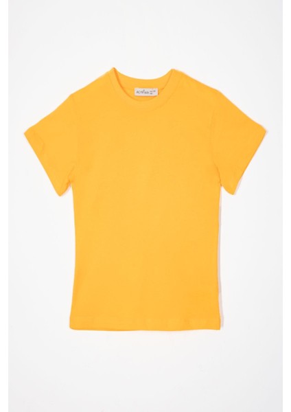 Bisiklet Yaka Koyu Sarı Renk Erkek Çocuk Tshirt