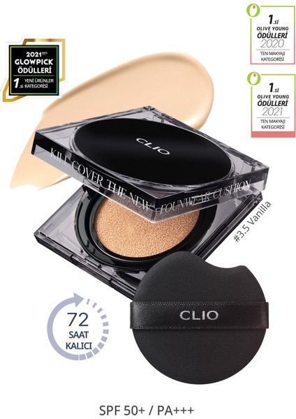 Kalıcı Kapatıcı Cushion CLIO Kill Cover The New Founwear Cushion +Refill SPF50+PA+++ (3.5 Vanilla)