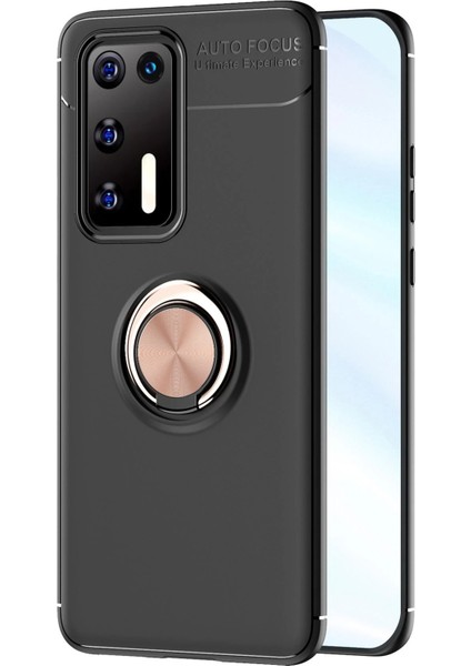 Huawei P40 Kılıf Range Yüzüklü Silikon - Siyah-Gold Drstr
