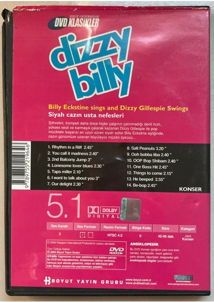 Dizzy Billy Siyah Cazın Usta Nefesleri DVD (Orjnal Dönem Baskı Dvd)