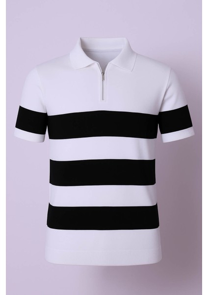 Yarım Fermuarlı Beyaz Erkek Polo Yaka T-Shirt 106-4002