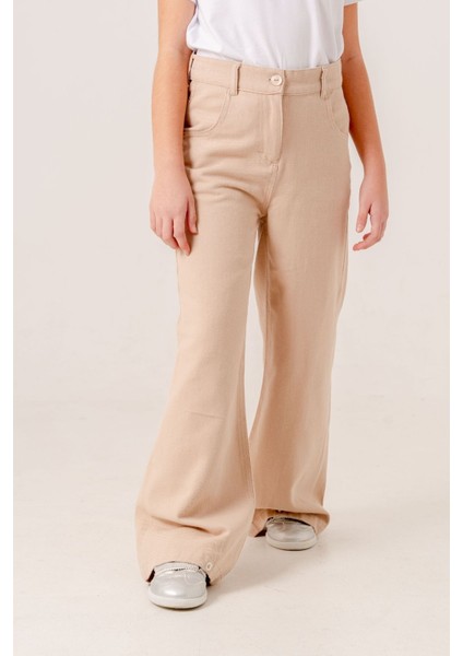 Kız Çocuk Bol Paça Basic Keten Pantolon
