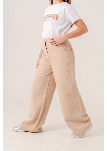 Kız Çocuk Bol Paça Basic Keten Pantolon