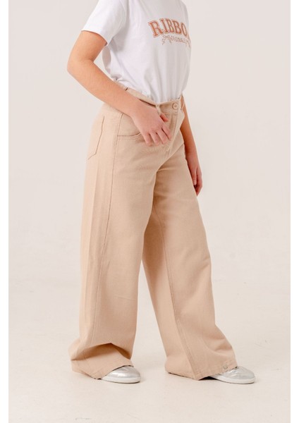 Kız Çocuk Bol Paça Basic Keten Pantolon