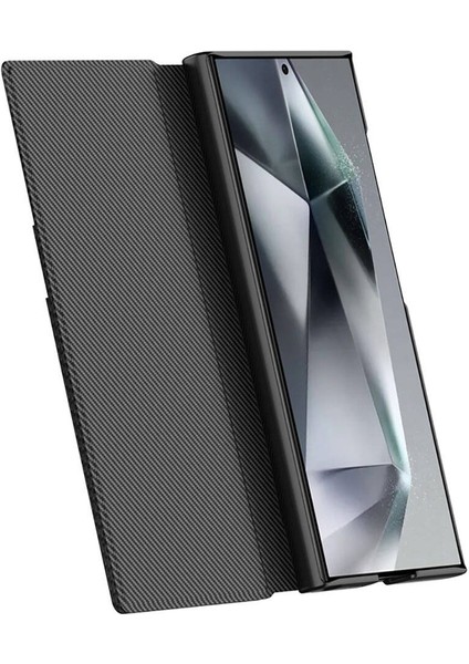 Galaxy S24 Ultra Kılıf Kamera Korumalı Karbon Tasarım Mkst Droga Standlı Kartlıklı Kapaklı Kılıf-Siy
