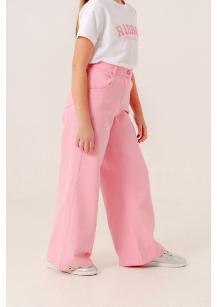 Kız Çocuk Bol Paça Basic Keten Pantolon
