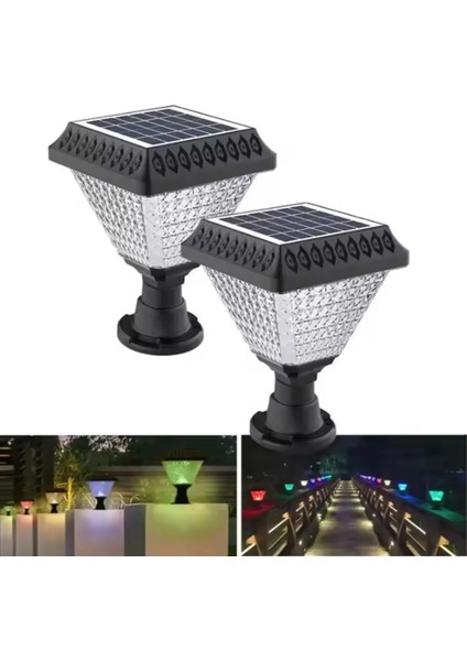 2 Adet Güneş Enerjili, Kumandalı, Rgb, Gün Işığı, Mavi, Kırmızı Işıklı Radar Sensörlü Bahçe Apliği
