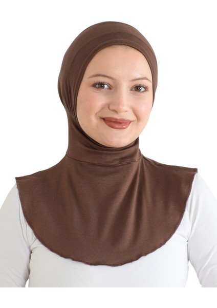 Kadın Boyunluklu Hijab Tesettür Pratik Spor Bone - Kahverengi