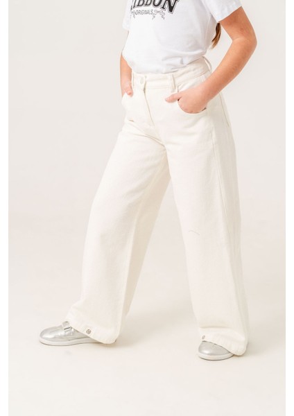 Kız Çocuk Bol Paça Basic Keten Pantolon 2574