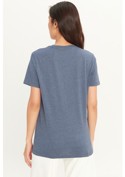 Erkek Indigo Melanj Pamuklu Slim Fit Dar Kesim Bisiklet Yaka Tişört