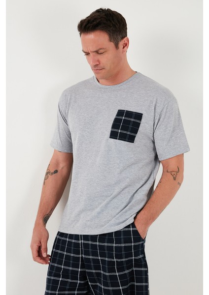 Kareli Regular Fit Pamuklu Bisiklet Yaka Kısa Kollu Şortlu Pijama Takımı Erkek Pijama Takımı 6572020 modelleri