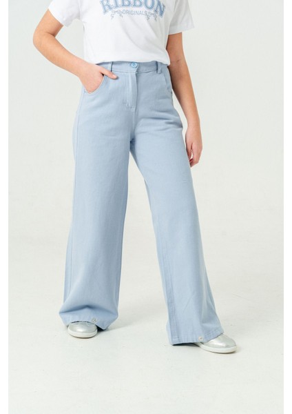 Kız Çocuk Bol Paça Basic Keten Pantolon 2574