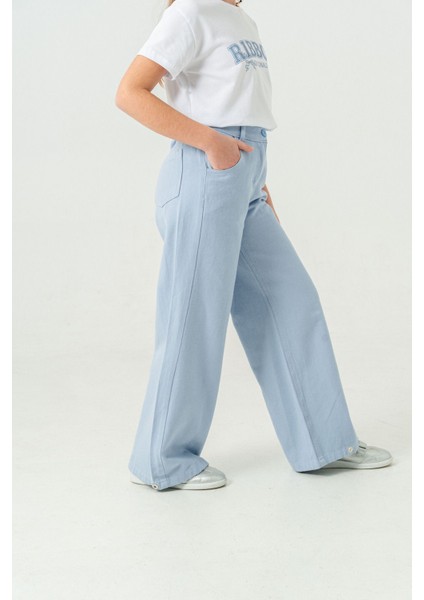 Kız Çocuk Bol Paça Basic Keten Pantolon 2574