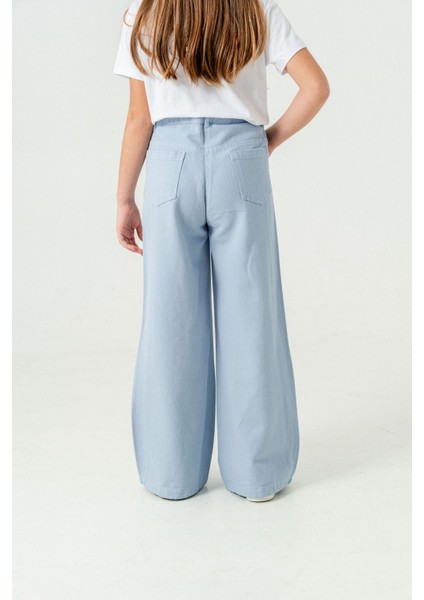 Kız Çocuk Bol Paça Basic Keten Pantolon 2574