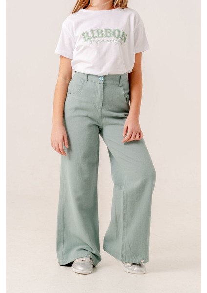 Kız Çocuk Bol Paça Basic Keten Pantolon 2574