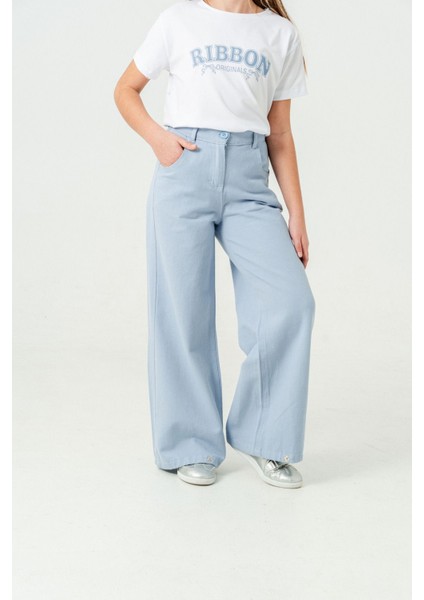 Kız Çocuk Bol Paça Basic Keten Pantolon 2574