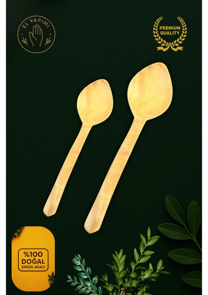 %100 Doğal Şimşir Kaşık Seti 2’li | 25-28 cm | Tencere Çizmez, Sağlıklı Ahşap Kaşık