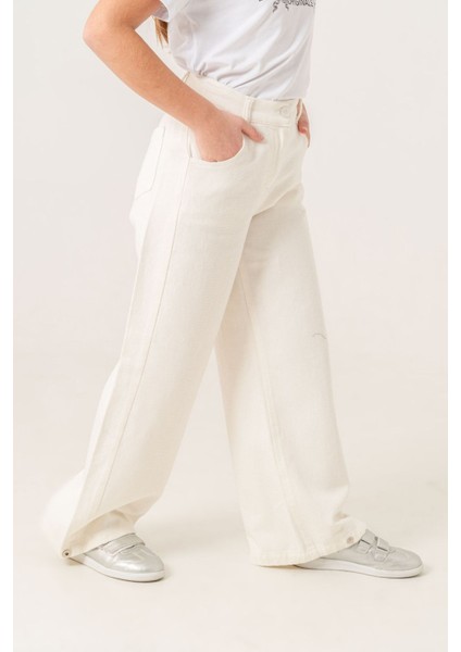 Kız Çocuk Bol Paça Basic Keten Pantolon 2574