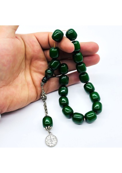 Koyu Yeşil Renkte Efe Maskot Sıkma Ateş Kehribar Tesbih fiyatları