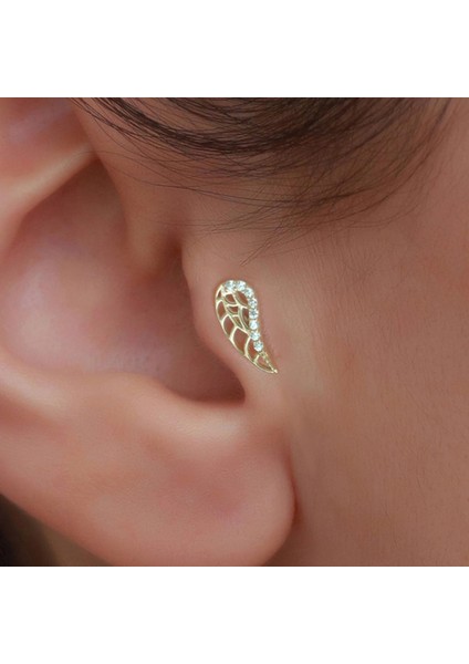 14 Ayar Altın Taşlı Melek Kanadı Tragus Piercing