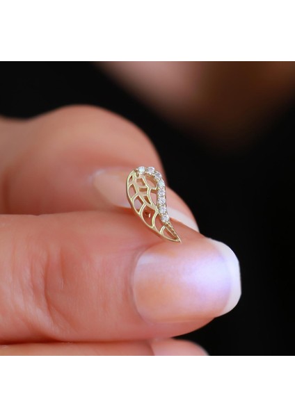 14 Ayar Altın Taşlı Melek Kanadı Tragus Piercing