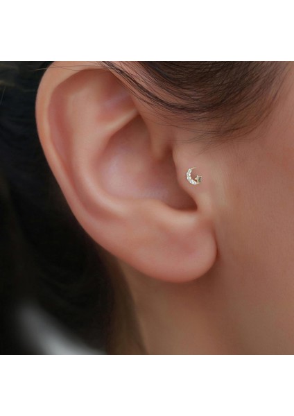 14 Ayar Altın Taşlı Ay Yıldız Tragus Piercing
