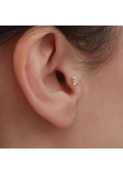14 Ayar Altın Taşlı Kutup Yıldızı Tragus Piercing