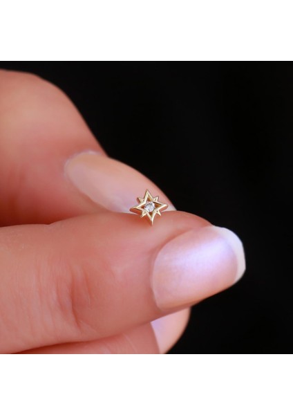 14 Ayar Altın Taşlı Kutup Yıldızı Tragus Piercing
