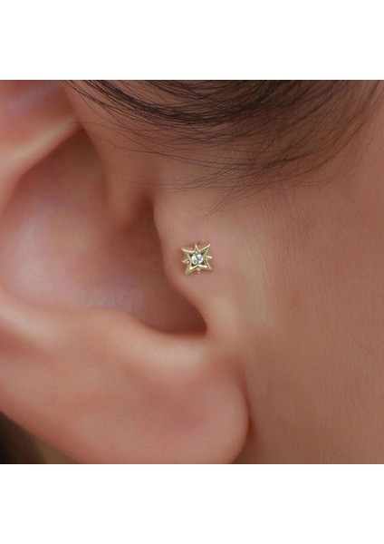 14 Ayar Altın Taşlı Kutup Yıldızı Tragus Piercing
