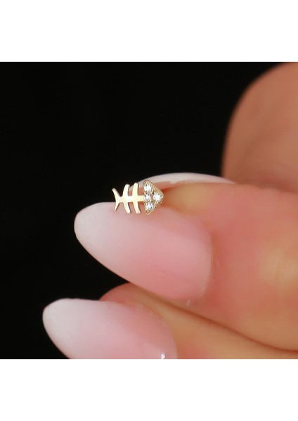 14 Ayar Altın Taşlı Balık Tragus Piercing