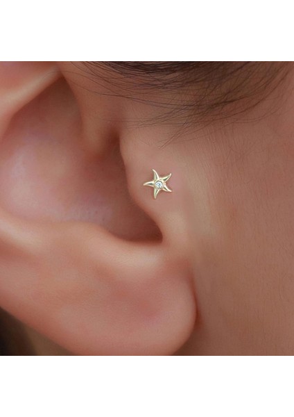 14 Ayar Altın Taşlı Deniz Yıldızı Tragus Piercing