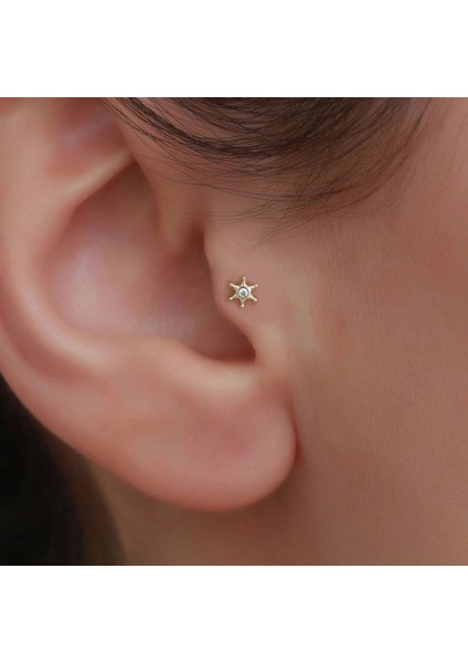 14 Ayar Altın Ortası Taşlı Yıldız Tragus Piercing