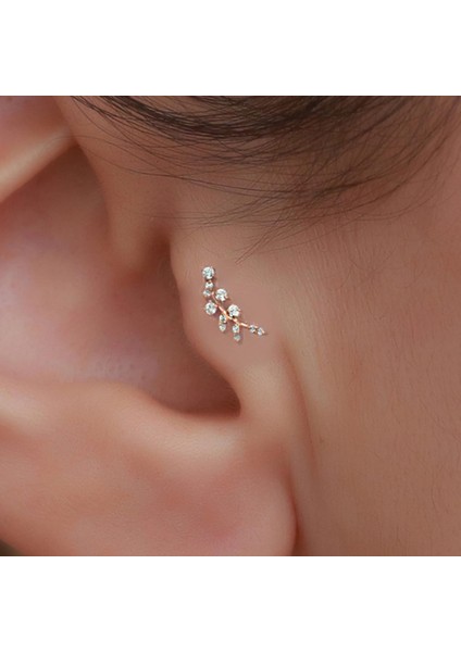 14 Ayar Altın Rose Taşlı Dal Tragus Piercing