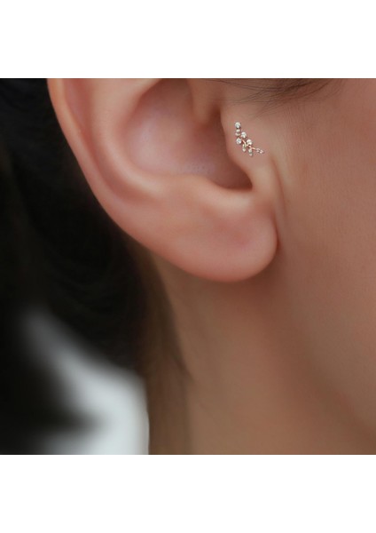 14 Ayar Altın Rose Taşlı Dal Tragus Piercing