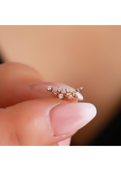 14 Ayar Altın Rose Taşlı Dal Tragus Piercing