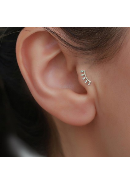 14 Ayar Altın Taşlı Taç Tragus Piercing