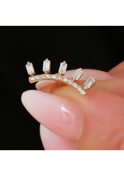 14 Ayar Altın Taşlı Taç Tragus Piercing