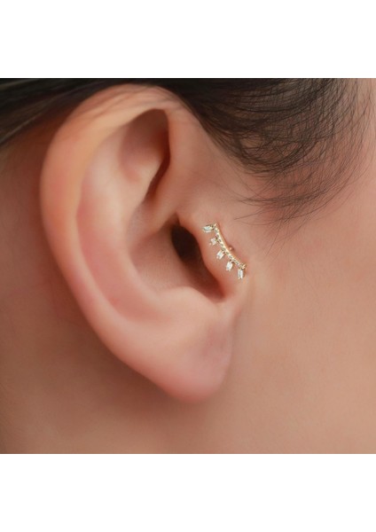 14 Ayar Altın Taşlı Taç Tragus Piercing