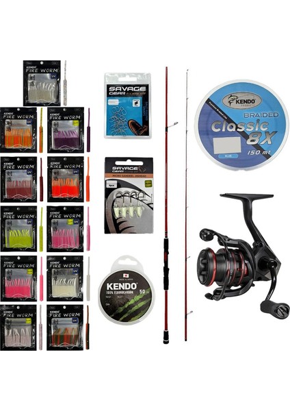 Yekoutdoor Fireworm Lrf Seti Okuma Red Spin 7'6'' 228 cm 3-15 gr 2 Parça&okuma Ceymar Hd CHD-2500A 7+1bb Olta Makinesi