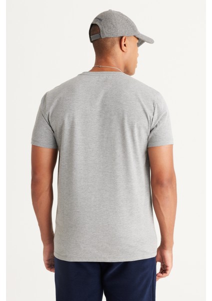 Erkek Koyu Gri Pamuklu Slim Fit Dar Kesim Bisiklet Yaka Tişört