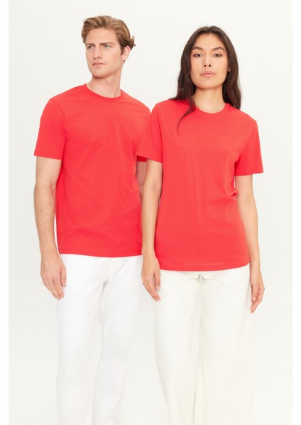 Erkek Kırmızı %100 Pamuk Slim Fit Dar Kesim Bisiklet Yaka Tişört fiyatları